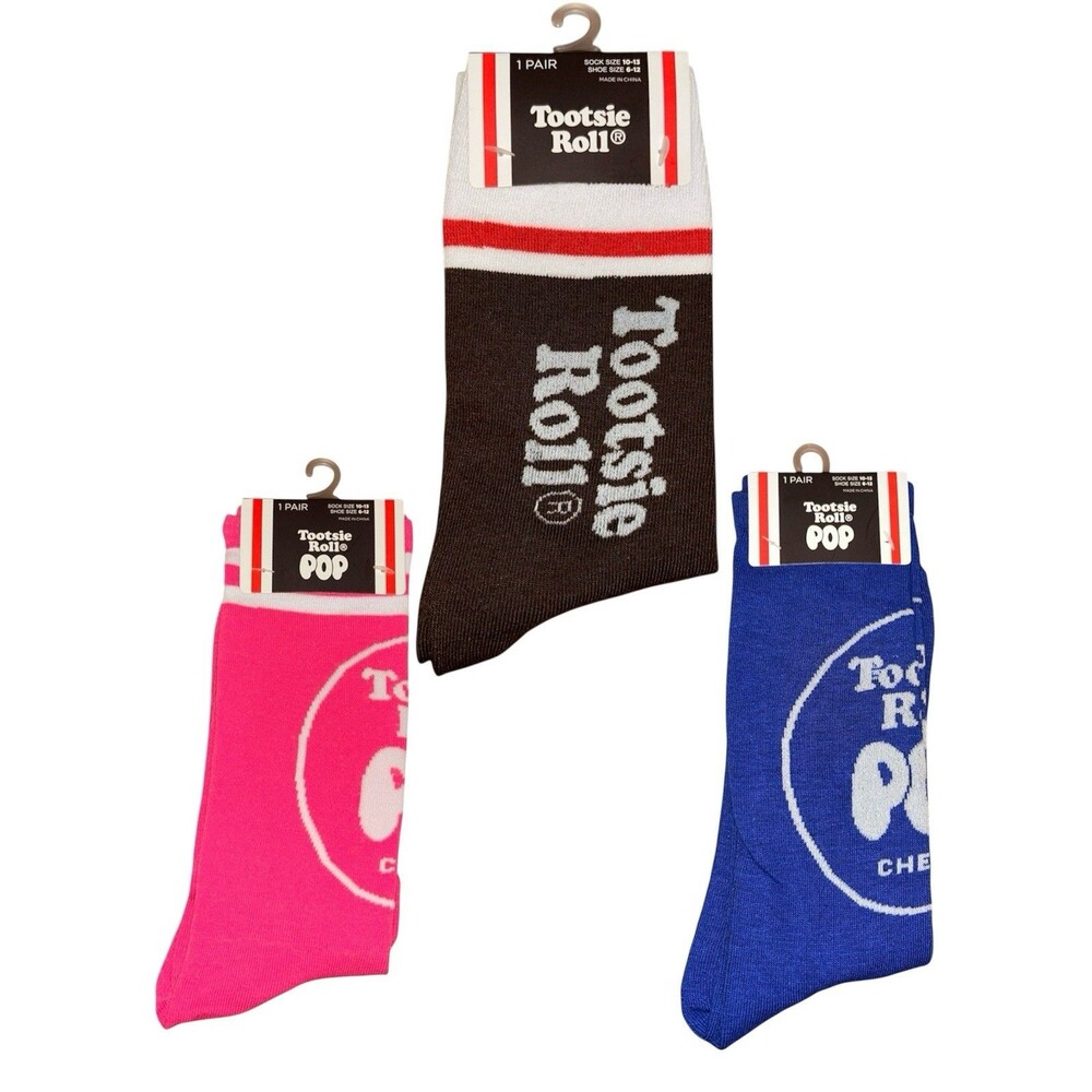 3x Tootsie Roll Pop Novelty Crew Socks Adult Set Size 6-12